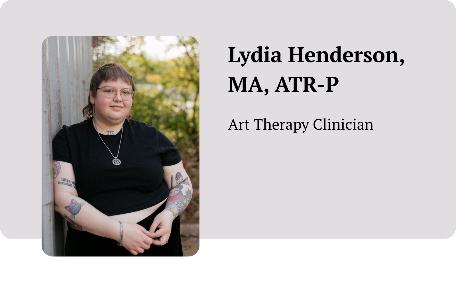 Headshot of Lydia Henderson, MA, ATR-P, Art Therapy Clinician.