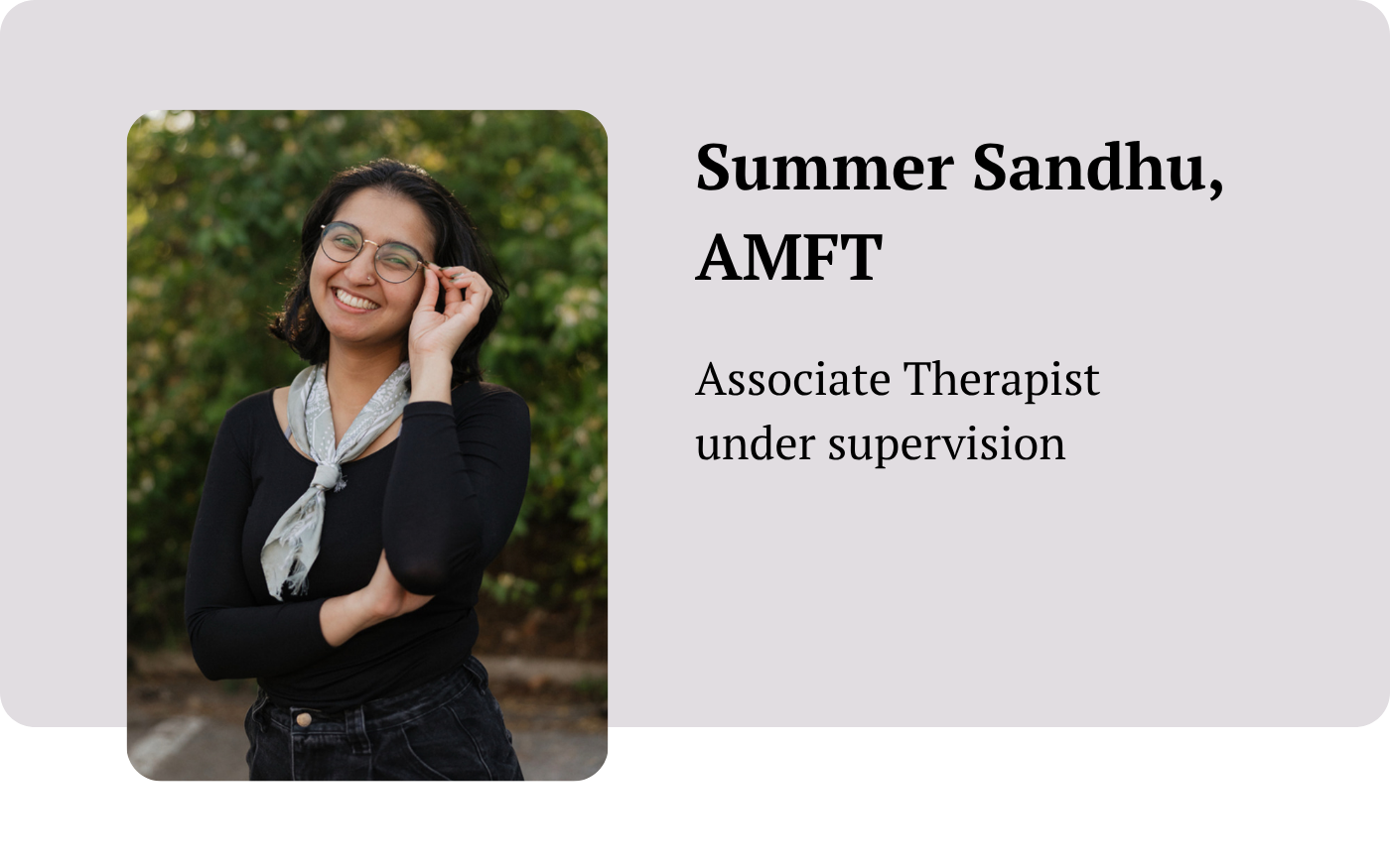 Headshot of Summer Sandu with text that says, Student Intern, Clinical Intern.